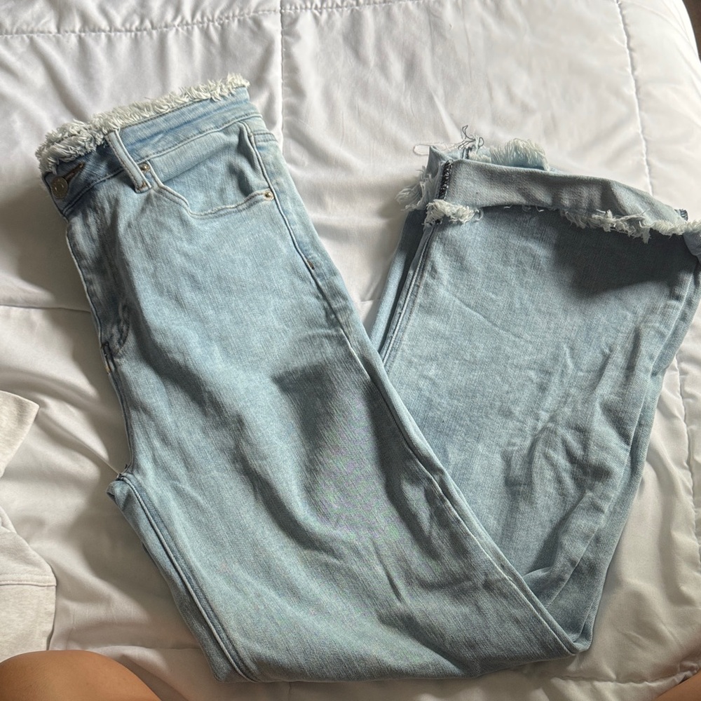 Sky Blue Frayed Hem Women's Flare Jeans